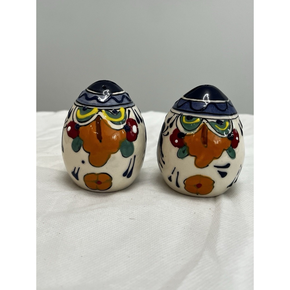 Talavera Salt Pepper Shakers Hand Painted Mexican Pottery Folk Art Fiesta Vtg - Picture 3 of 7